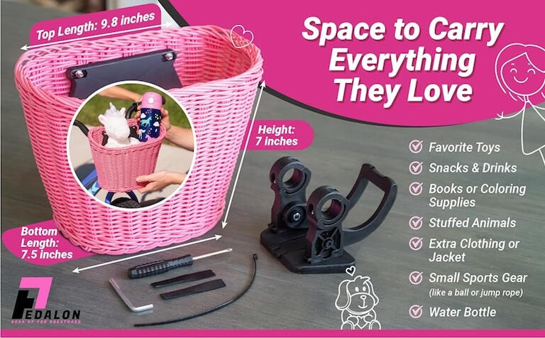 Kids can load all their stuff into their detachable Pedalon bike basket for girls.