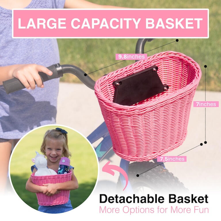 Dimensions of the detachable Pedalon bike basket for girls.